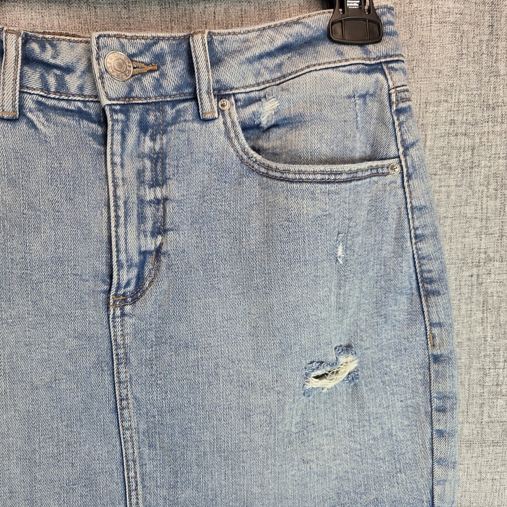 Garage Mini Skirt Grunge Womens Small Blue Denim Distressed Light Wash Festival - Picture 2 of 7